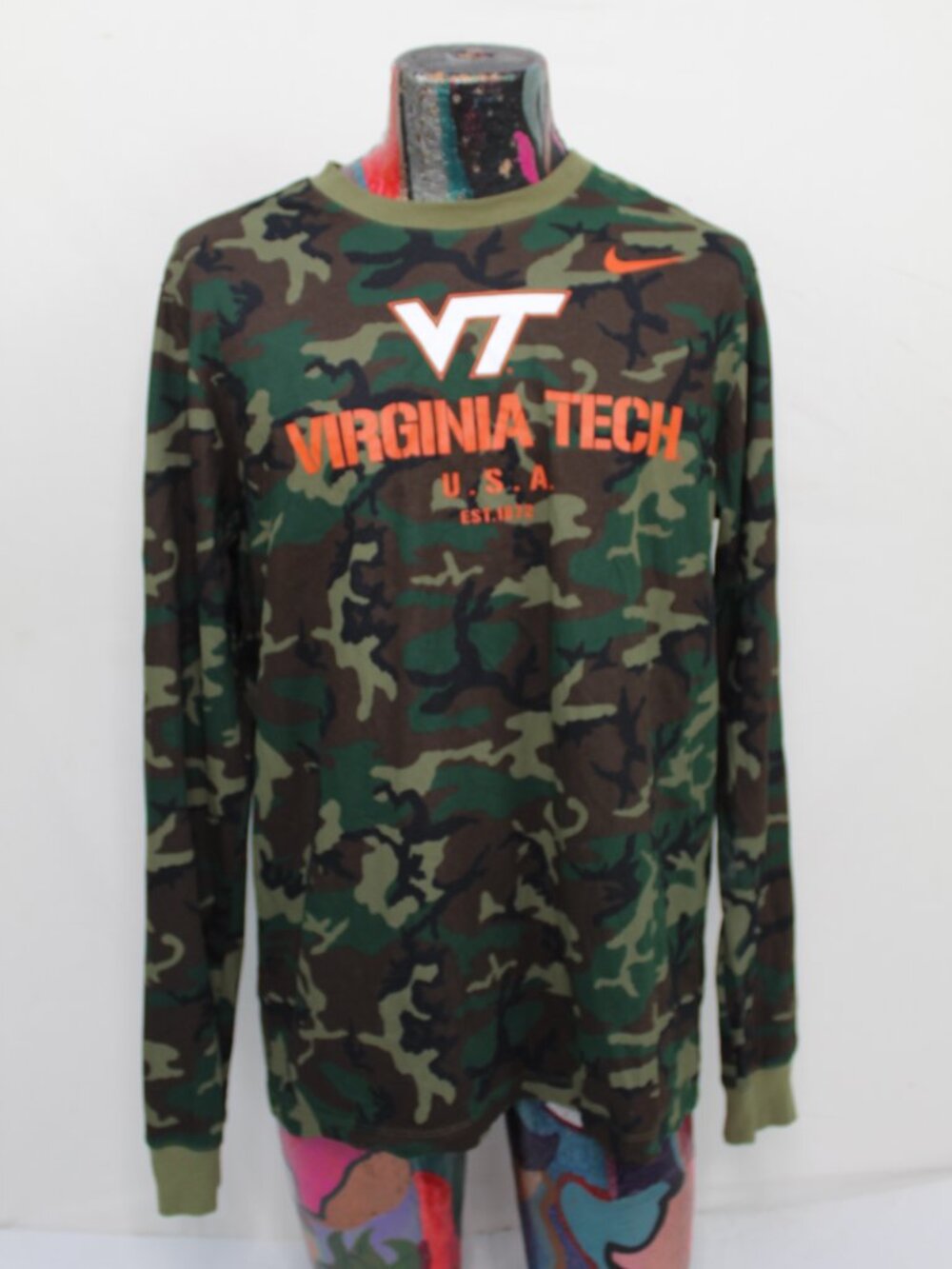 Nike Dri-Fit Virginia Tech Hokies Long Sleeve Camo Shirt Mens Large